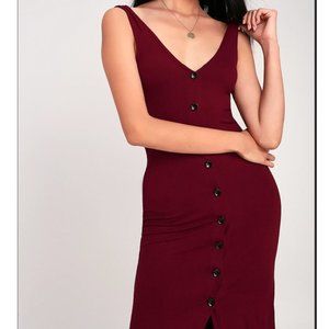 NWT Burgundy Ribbed Button-Front Midi Dress